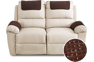 Fansu Funda para Reposabrazos de Sofá, Funda para Reposacabezas para Sillón Reclinable, Funda de Sillón Relax 2 Plaza con Bolsillos, Muebles Acolchado Antideslizante (2 Plaza,Marrón)