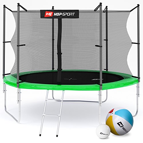 Hop-Sport Gartentrampolin 244, 305, 366, 430, 490 cm Komplettset inkl. Innennetz Leiter Wetterplane Bodenhaken Grün