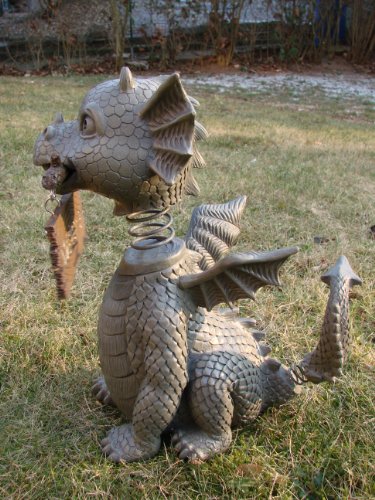 Gartendrache mit Wackelkopf Willkommen Drache Figur Gargoyle Garten - 2