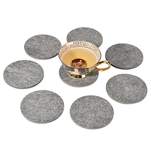 eLander Glasuntersetzer aus Filz, [8er Set mit Box] Getränke-Untersetzer für Tassen, Tisch, Bar, Glas, Gläser [Rund, Grau] - 3