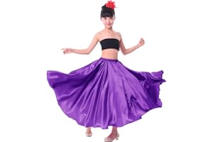 VNOEVW Girls Satin Full Circle Long Skirt for Belly Dance Folkloric Mexican Performance Prom Photoshoot