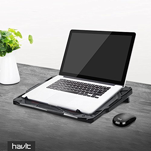 HAVIT Laptop Kühler Cooling Pad (bis zu 17 Zoll), Notebook Cooler Ständer Kühlpad Kühlmatte mit 5 Ventilatoren, 2 USB-Anschlüssen, rotes LED Licht (F2068) - 9