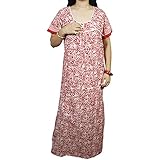 Indiatrendzs Women Cotton Nighty Printed Sleepwear Nightdress 44" (Red)