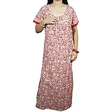 Indiatrendzs Women Cotton Nighty Printed Sleepwear Nightdress 44" (Red)