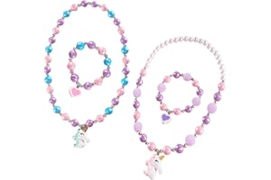 WideSmart 2 Set Kinder Schmuckset,Einhorn Perlen Halskette Armband Mädchen Halskette Einhorn Armbänder Mädchen Perlenarmband Mädchen Geschenk Für Mädchen Geburtstag Party Dress up Kostüm Zubehör