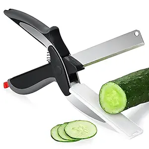 Jeval 2 in 1 Clever Cutter Kitchen Knife and Chopping Board Vegetable Cutting Knife Scissor Cutter - 1 Pcs