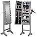 Beautify Floor Standing Make Up and Jewellery Organiser Cabinet with Mirror & LED Lights - Grey