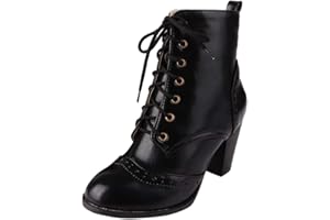 Susenstone Bottines Femme Talons éPais En Cuir Hiver Chaud Bottes A Talon Grand Taille Talon Carre Sexy Mode Pas Cher Chaussures à Lacets Talons