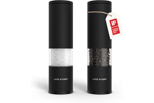 LARS NYSØM Salt och Pepparkvarn Set 2-pack - Manuella Kryddkvarnar | Pepparkvarn med justerbart keramiskt malverk - Fint till grovt - Aromlock håller kryddor färska - Bottenlock mot smulor
