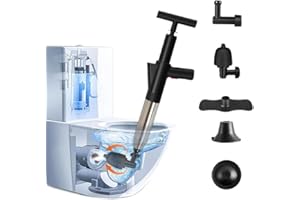 WCIC Déboucheur WC 5-en-1 Professionnel Haute Pression | Ventouse à Air Comprimé pour Toilette/Lavabo/Baignoire | Élimine Bouchons Cheveux et Papier | Nettoyage Canalisations Expert (Noir)