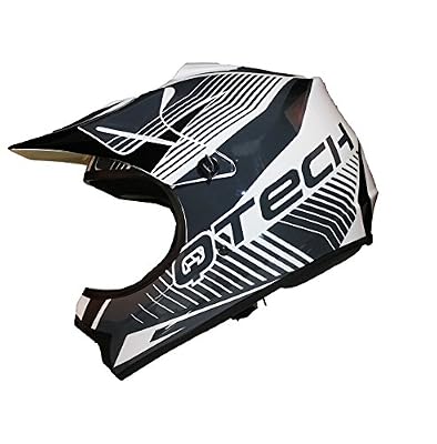 Qtech CASQUE de MOTO pour ENFANT Motocross cross off-road NOIR MAT ATV Quad - Blanc - XS
