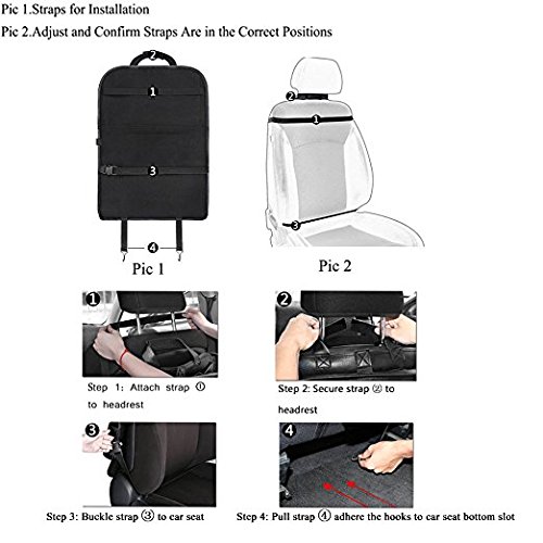 Autositz Organizer mit Folding Essbereich Rack, Pushingbest Auto Rückenlehnenschutz Autositz Organizer Mit Screen Touchable Tablet Pockets Autositztasche Reisewagensitzbeutel, Kinder Rücksitzschoner Kick-Matten-Schutz passend für die meisten den Autositz, 1PC - 8