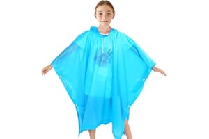 EIYVPRA Imperméable Poncho Pluie Enfant, Réutilisable EVA Manteau de Pluie avec Capuchon Boutons pour Garçons Filles,Pliable Imperméable Enfant pour L'école Voyage Randonnée Cyclisme Extérieur