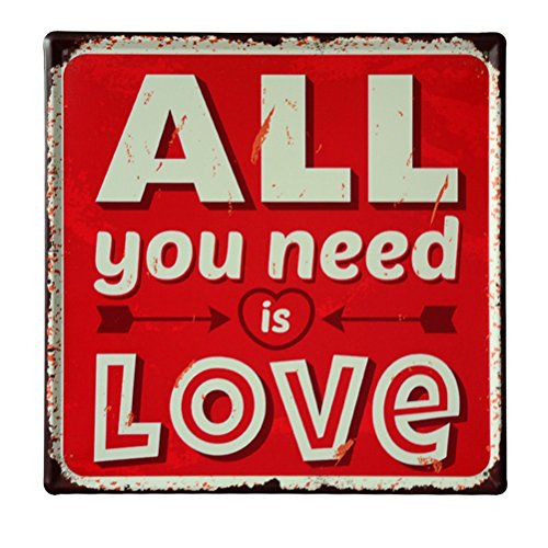 Lares Domi Retro Style Wand Decor Vintage-Finish All You Need Is Love Blechschild 30 x 30 cm