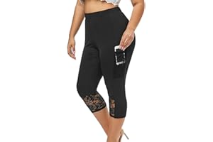 ORANDESIGNE Pantalon Capri Femme été Pantalon Stretch en Dentelle Maigre Taille Haute 3/4 Longueur Leggings Capri Leggings Courts Collants Souples Pantalons Décontractés évidés