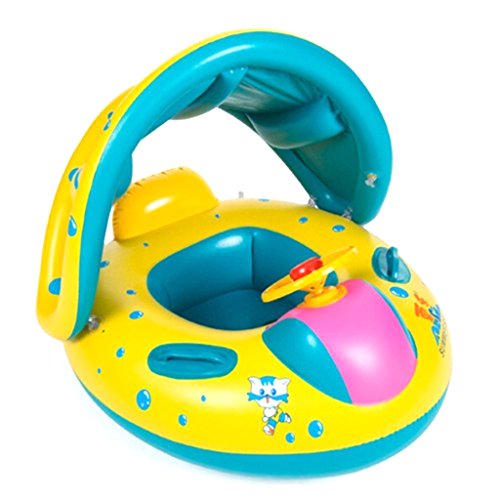 MagiDeal Baby Schwimmhilfen Schwimmen Ring mit Sonnendach 0-3 Jahre Aufblasbares Kinderboot für Wasserspaß Familienspaß in See Meer Schwimmbad