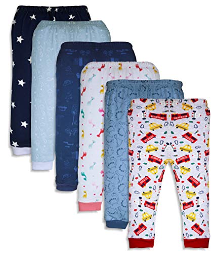 Minicult Cotton Baby Pajama Pants Unisex with Rib (Pack of 6) (Multicolor_9-12 Months_C2)