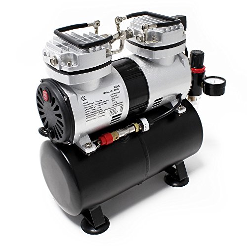 Airbrush Kompressor AS196 mit Lufttank 2 Zylinder Kolben 6 bar Abschaltautomatik - 3
