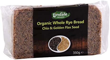Organic Whole Rye Bread with Chia &amp; Golden Flax Seeds 350g (Pack of 2) - Free UK Delivery