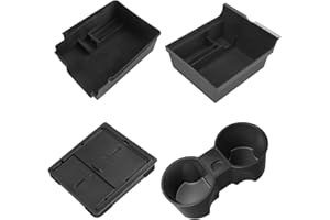 LANGBEAN Cajas de Almacenamiento para Tesla Model Y 2021-2024, Organizador de Apoyabrazos para Tesla Model 3 2021-2023, Caja de Almacenamiento Oculta, Portavasos, Accesorios Tesla, 4 Piezas Negro