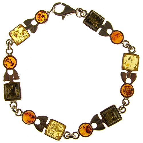 SA Bracelets8" inch/20cm baltic amber and sterling silver 925 ladies' multi-coloured bracelet jewellery jewelry