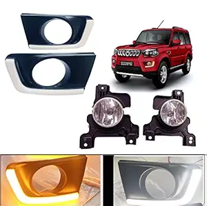 AUTOFASTERS Car Fog Light with DRL For Mahindra Scorpio Type-4 Make 2018 (White)