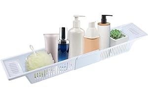 LIGHTAKAI Étagère de baignoire, multifonctionnelle, en plastique - Organiseur de salle de bain extensible - Panier de rangement pour jouets de bain - Séchage rapide - Pour cuisine, salle de bain (blanc)