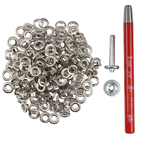 Großpackung Ösen 5 mm Inhalt 100 Stück + Locheisen + Ösenwerkzeug (silber)