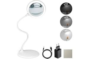 DUDSOEHO 3-fache Lupe mit licht und Ständer - Handfreie Touch-dimmbare Lupe mit LED-Licht für Arbeit, Lesen, Hobbys, Nähen, Basteln (Weiß)