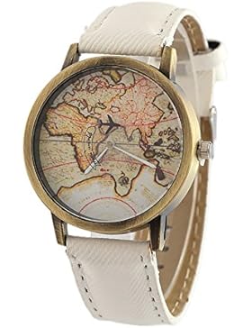 Unisex Weltkarte Stil Uhr Vintage World Map Frauen Premium Faux Leder Armbanduhr Cool Uhren Unique Uhren Modeuhr...