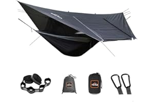 AnorTrek Camping Hammock avec moustiquaire et bâche de Pluie, hamac Double Portable avec Deux Sangles d'arbre, hamac en Nylon 210T et Ensemble bâche imperméable pour la randonnée, Le Camping