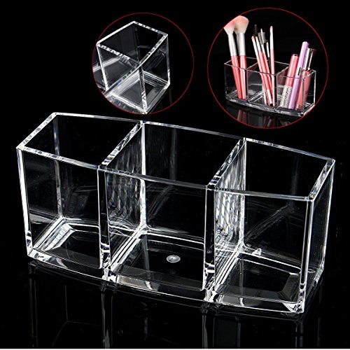 Acryl Kosmetik Aufbewahrung Organizer, 3 Facher Make-up Pinsel Ständer Schminkaufbewahrung Make Up Etui Box mit großer Kapazität für Make-up Pinseln Lippenstift Schmink Tools, 18.2 * 7.2 * 8cm