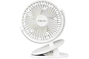 Bajaj Pygmy Mini Fan 110MM | USB Charging | Multi-Clip Function | Rechargeable | 4-Hr Back-up | Silent Operation | Longer Battery Life | Energy Efficient | Portable【White】