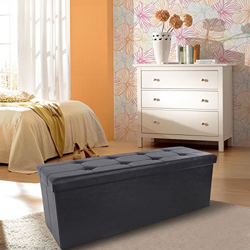 Songmics Aufbewahrungsbox Sitzbank Sitztruhe mit großem Stauraum Kunstleder 110 x 38 x 38 cm schwarz LSF701 - 3