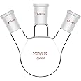 StonyLab Borosilicate Glass 3 Neck Round Bottom Flask RBF, with 24/40 Center and Side Standard Taper Outer Joint – 250ml