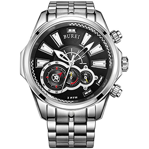 BUREI Herren-Armbanduhr Chronograph Quarz Edelstahl Sport Wasserdicht Uhr BUREI Herren-Armbanduhr Chronograph Quarz Edelstahl Sport Wasserdicht Uhr