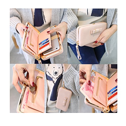 Damen Leder GeldbÃ¶rse GroÃŸ, Aeeque Lang Modisch Bowknot Stil Lady MÃ¤dchen Handyfach PU Kunstleder Phone Case HÃ¼lle Clutch Tasche Brieftasche KartenfÃ¤cher Tragbar Armband Purse Portemonnaie Portmonee LedergeldbÃ¶rse Geldbeutel fÃ¼r Samsung iPhone Huawei Wiko LG - Schwarz