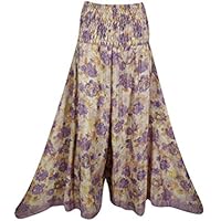 Womens Wide Leg Pant Divided Skirt Beige Upcycled Silk High Waist Skirts S/M