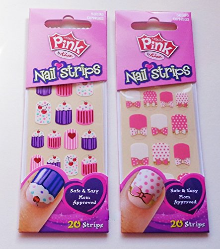 2 Packs Girls Pink Nail Wraps Cupcakes & Bows