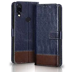 TheGiftKart Mi Redmi Note 7 / Note 7 Pro/Note 7S Flip Cover Back Case | Leather Finish | Inbuilt Stand & Pockets | Wallet Flip Case Back Cover for Redmi Note 7/7 Pro/Note 7S (Blue & Brown)