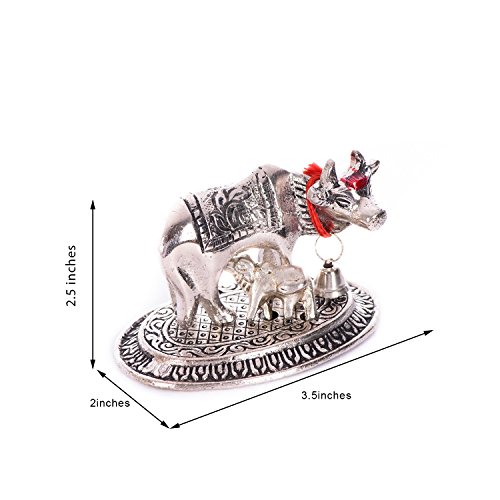 eCraftIndia Metal Handcrafted Cow and Calf Figurine (8 cm x 4 cm x 7 cm, Silver)