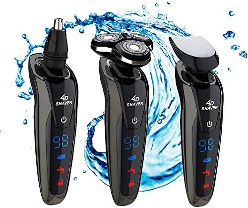 MCF Professional Electric Shaver Razor For Men 3 in 1 Beard Trimmer Wet Dry Rotary Shaver Cordless Hair Trimmer Nose Hair Trimmer Facial Cleaning Brush Waterproof USB Rechargeable Best Gift