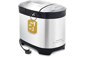 KITCHENARM 29-in-1 SMART Bread Maker Machine UK Model with Gluten Free Setting - 900G 700G 500G Stainless Steel Breadmaker with Recipes for UK - Wholemeal Bread Machine with Homemade Cycle