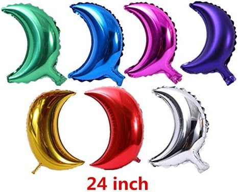 EuBaiFeng 21Pcs 7 Kind Colors Moon Shape 24" Lnflatable Aluminum Film Balloon,Graduation Party,Birthday&Wedding Party,Festival Decoration Reflective Metallic Surface Helium Balloon(Each Color 3Pcs)