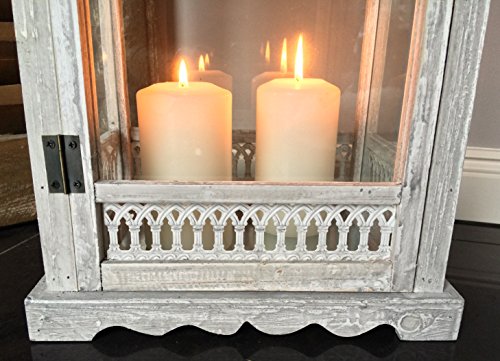 XL Holz Laterne Windlicht Metalldach weiß / grau gewischt – 60 cm – Landhaus Shabby Chic - 4