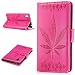Produktbild Lonchee Sony Xperia T3 Wallet Tasche Brieftasche Schutzhülle , Ahornblatt geprägtes Muster Design Hochwertige PU Leder Folio Tasche Case Hülle im Bookstyle mit Standfunktion Kredit Kartenfächer (Rose Rot)