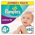 Pampers - Active Fit - Couches Taille 4+ (9-18 kg) - Jumbo+ Pack (x62 couches)