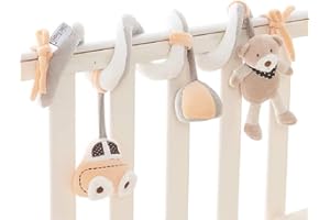 Minidream Activity Spiral Baby Pram Toy, Soft Baby Sensory Toy Ideal for Cots, Pushchairs and Car Seats, Suitable for Boys and Girls from 0 to 6 Months, Safari Theme