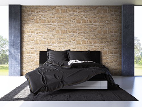 NEWROOM Steintapete Beige Vliestapete Stein Muster Stein schöne moderne und edle Design 3D Optik , inklusive Tapezier Ratgeber - 3