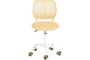 Homy Casa - Silla de escritorio giratoria ajustable para oficina, asiento de tela, silla de trabajo ergonómica sin reposabrazos, tela amarilla